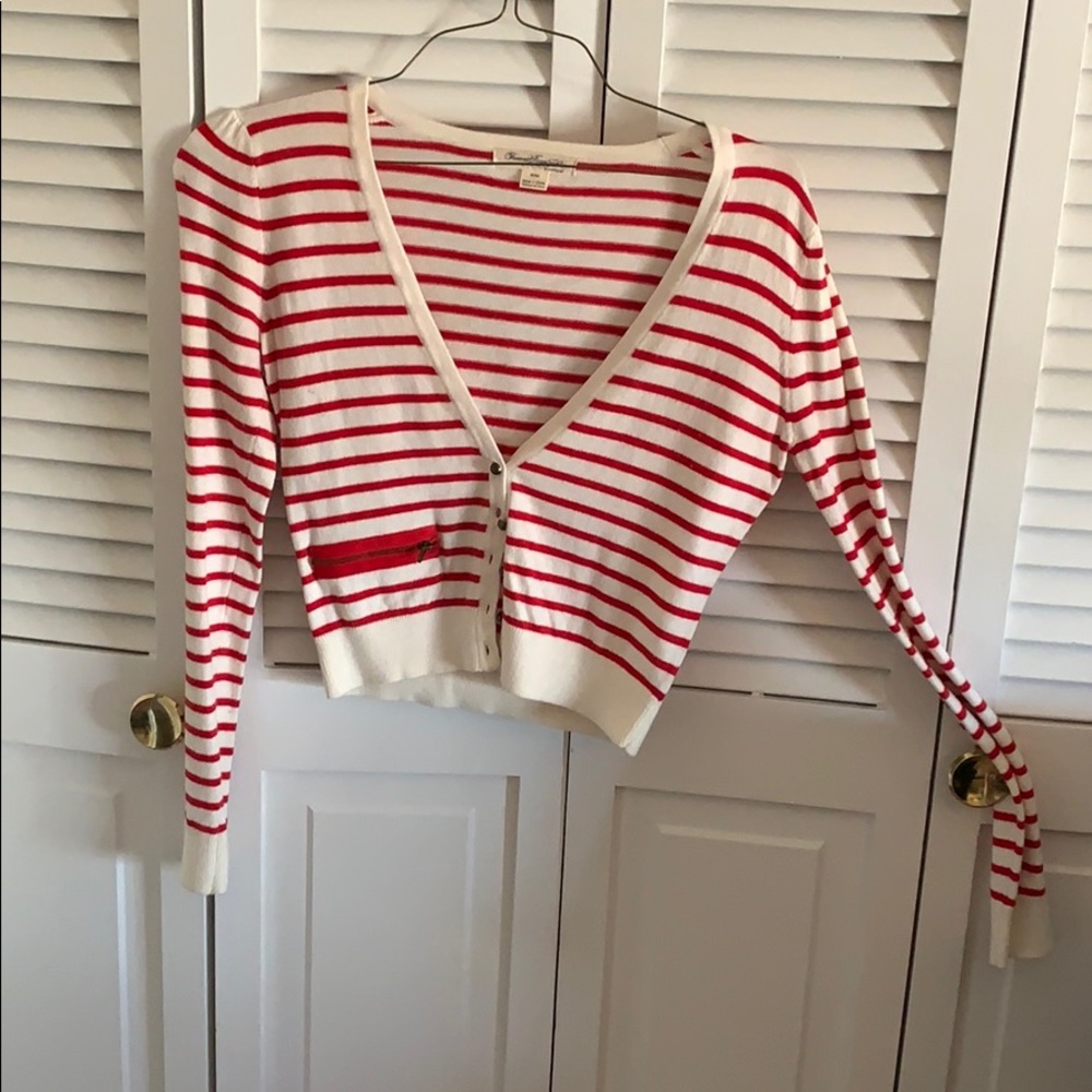 Red and cream striped crop sweater